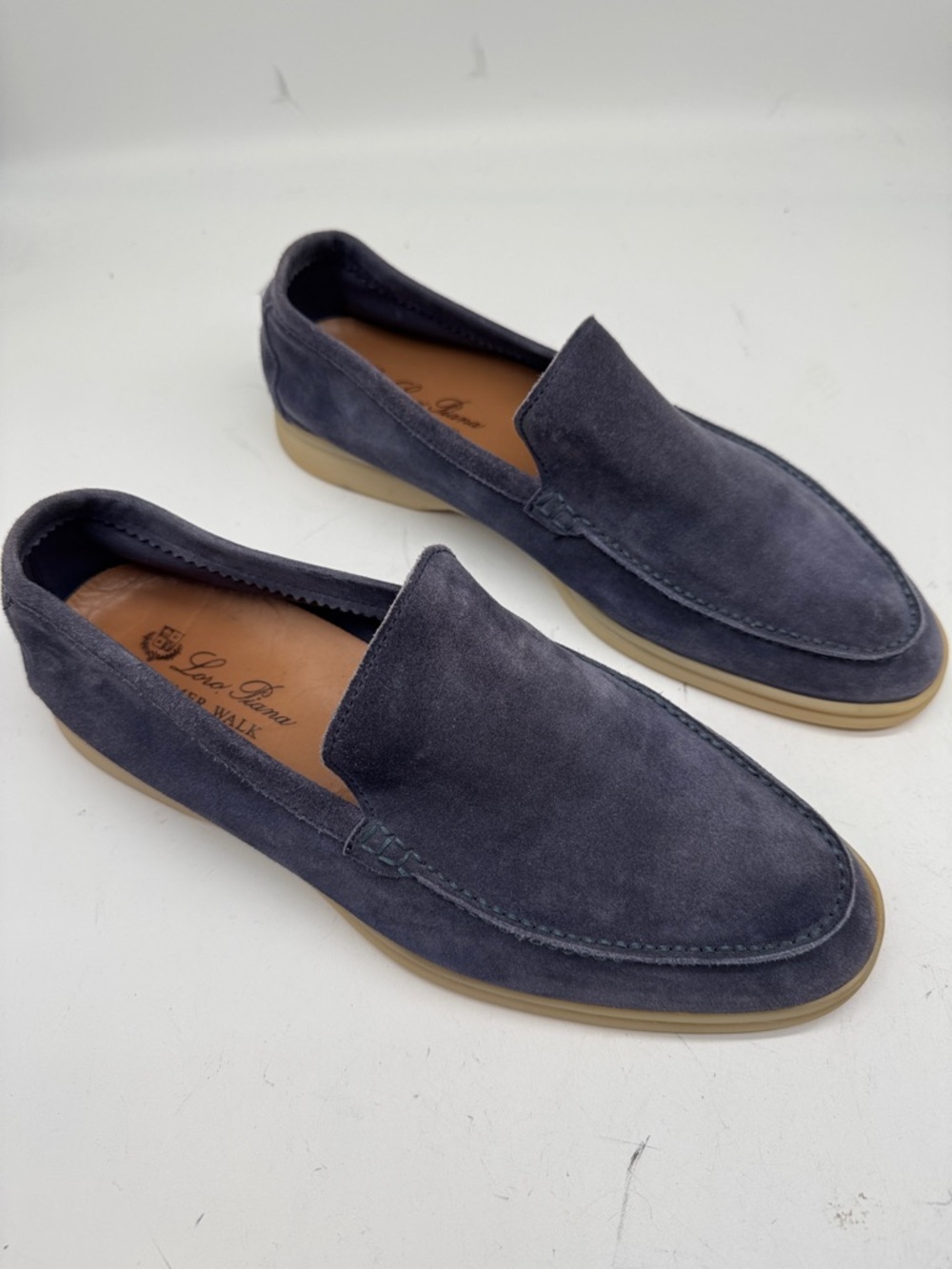 Loro Piana blue suede Summer Walk loafers 10
